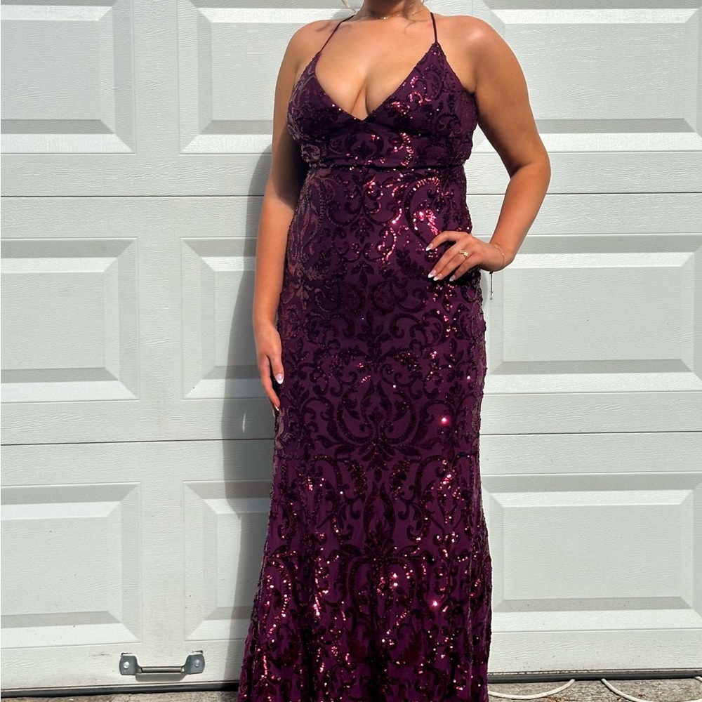 Maroon prom dress with sequins from Windsor